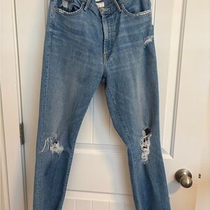 MOTHER Blue Boyfriend Jeans Distressed Casual